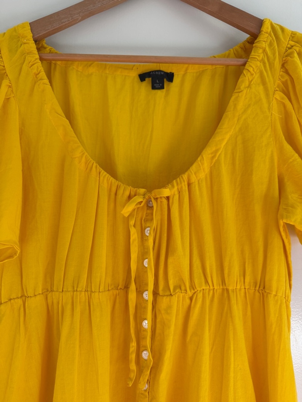 J. Crew Sunny Yellow Cotton Voile Tiered Button- Down Beach Dress size L - Picture 3 of 7